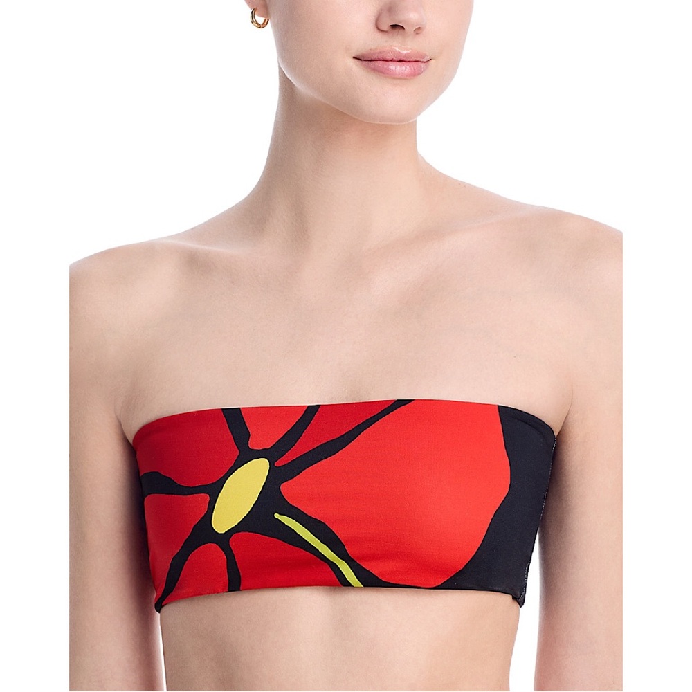 Cala de la Cruz Grecia Bandeau‎ Flower Bikini Top Red Black XS